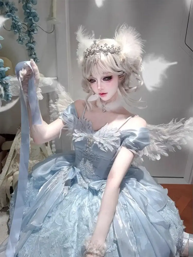 

Lolita Blue Feather Dress Elegant Adult Ceremony Flying Flower Wedding 2026 New