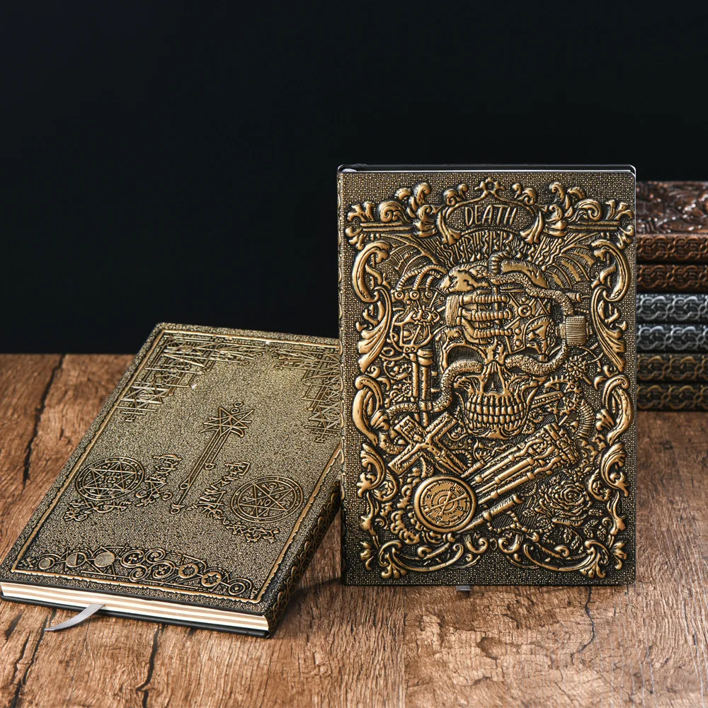 A5 Hardcover Notebook Vintage Antique Diary Tarot Card Spell Skull PU Leather Embossed Journals School Office Travel Manual