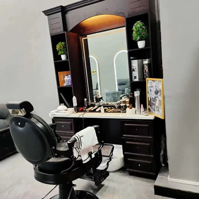 Barber Shop Dressing Table Hair Cutting Solid Wood Mirror with Light for Hair Salon