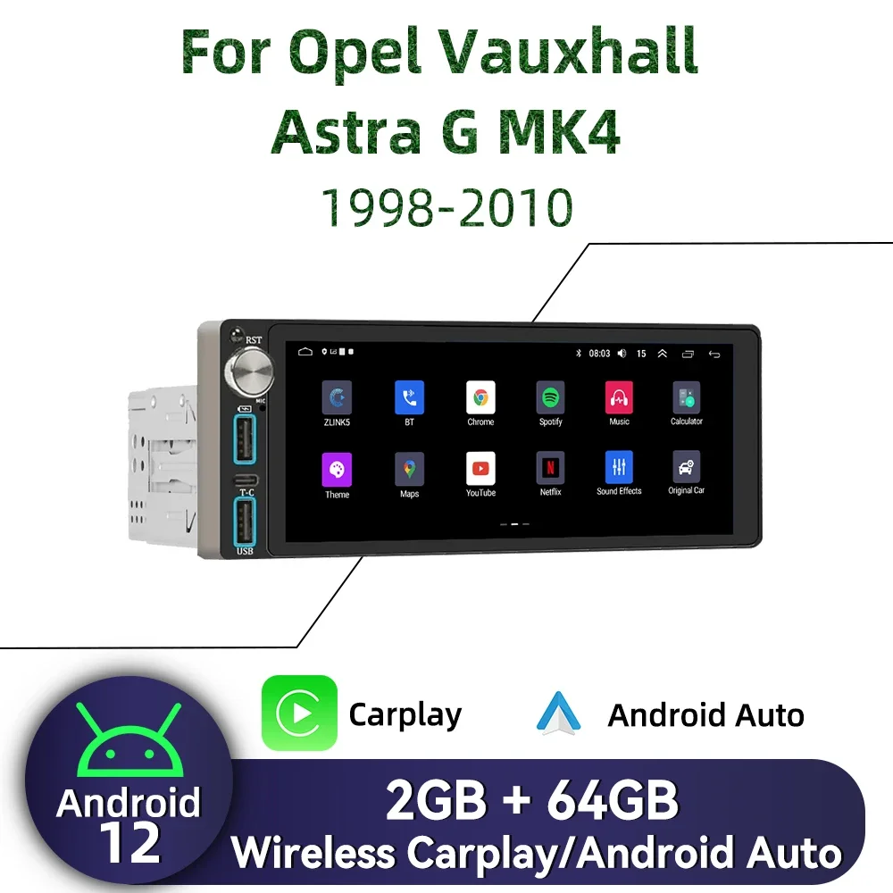 

Carplay 6.86" Screen Multimedia 1Din Android Car Radio for Opel Vauxhall Astra G MK4 1998-2010 Head Unit Autoradio Stereo GPS BT