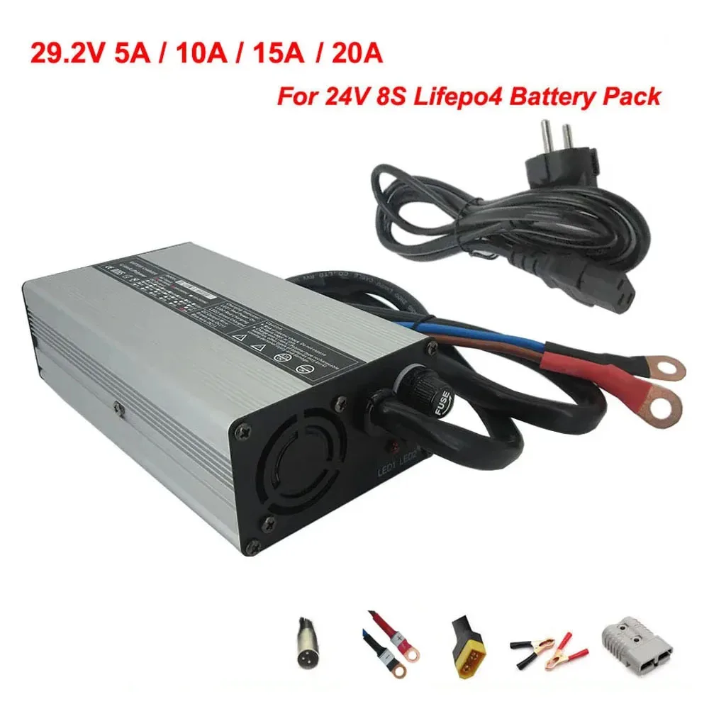 24V 29.2V 5A 10A 15A 20A LiFePO4 Szybka ładowarka 24V 8S Ładowarka z fosforanu żelaza Miedziany nos XT90 XT60 220V / 110V