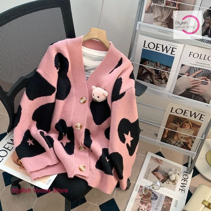 النمط الفرنسي التباين اللون الحب سترة معطف المرأة الخريف والشتاء بالإضافة إلى حجم سترة فضفاضة سترة الدب معطف الزخرفية #4