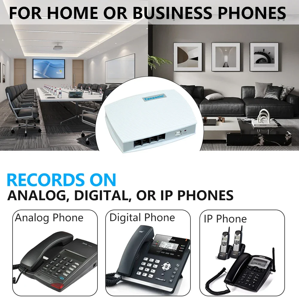 2CH Digital Telephone Record Voice Activated USB Telephone Recorder Enterprise Use Landline Monitor USB Monitor Phone Recording