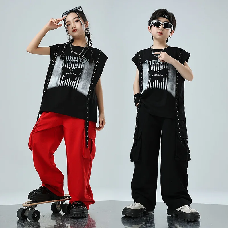 Hip Hop Kids Fashion Wear Boy Handsome Jazz Dance Performance Vest Girl Hip Hop Loose Suit Runway Clothing