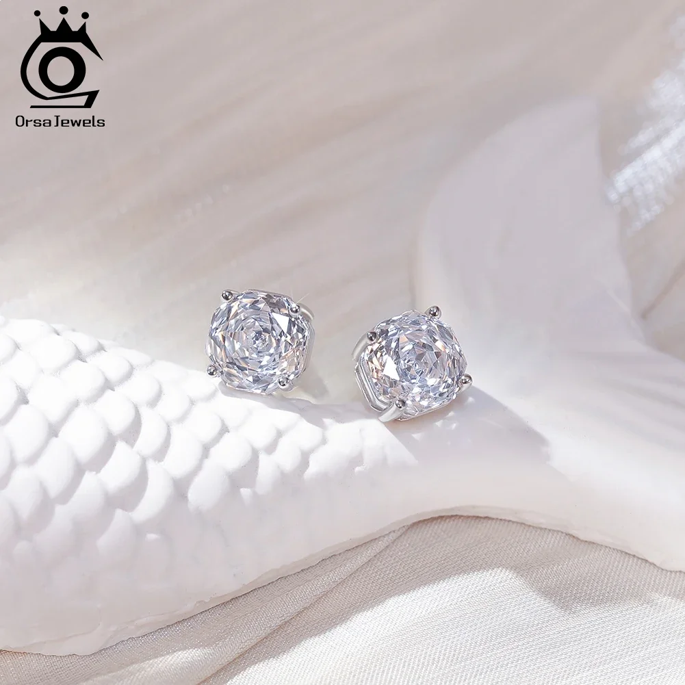 

ORSA JEWEL Classic 925 Sterling Silver Piercing Cubic Zircon Stud Earrings for Women Simple Wedding Versatile Ear Jewelry SE414