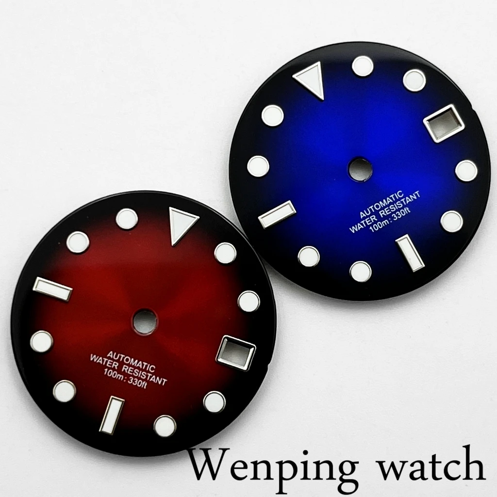 29mm NH35 Watch Dial Sterile Green Luminous With Calendar Window Fit NH35 3/3.8 O'Clock Crown Movement Watch Accessories