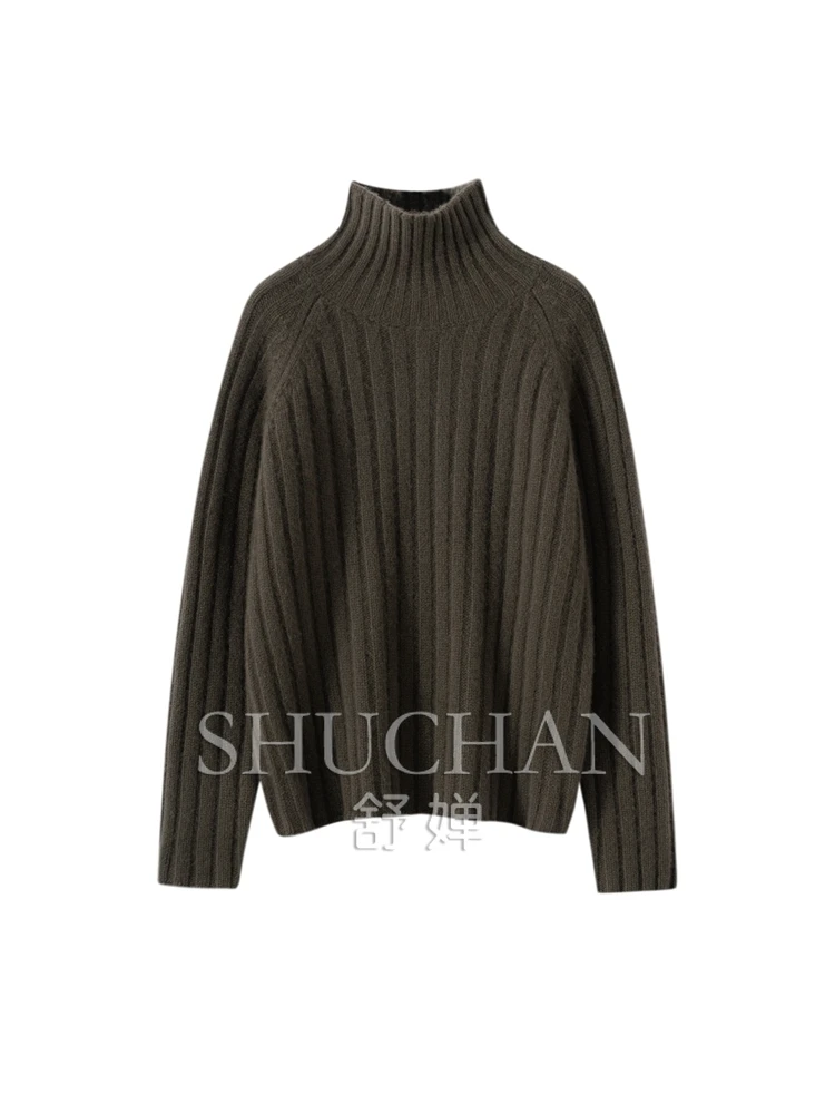 100 Pure Cashmere Sweater Women's Thickened Loose High-necked Wool Knitted Sweater Korean Pullover 470g
