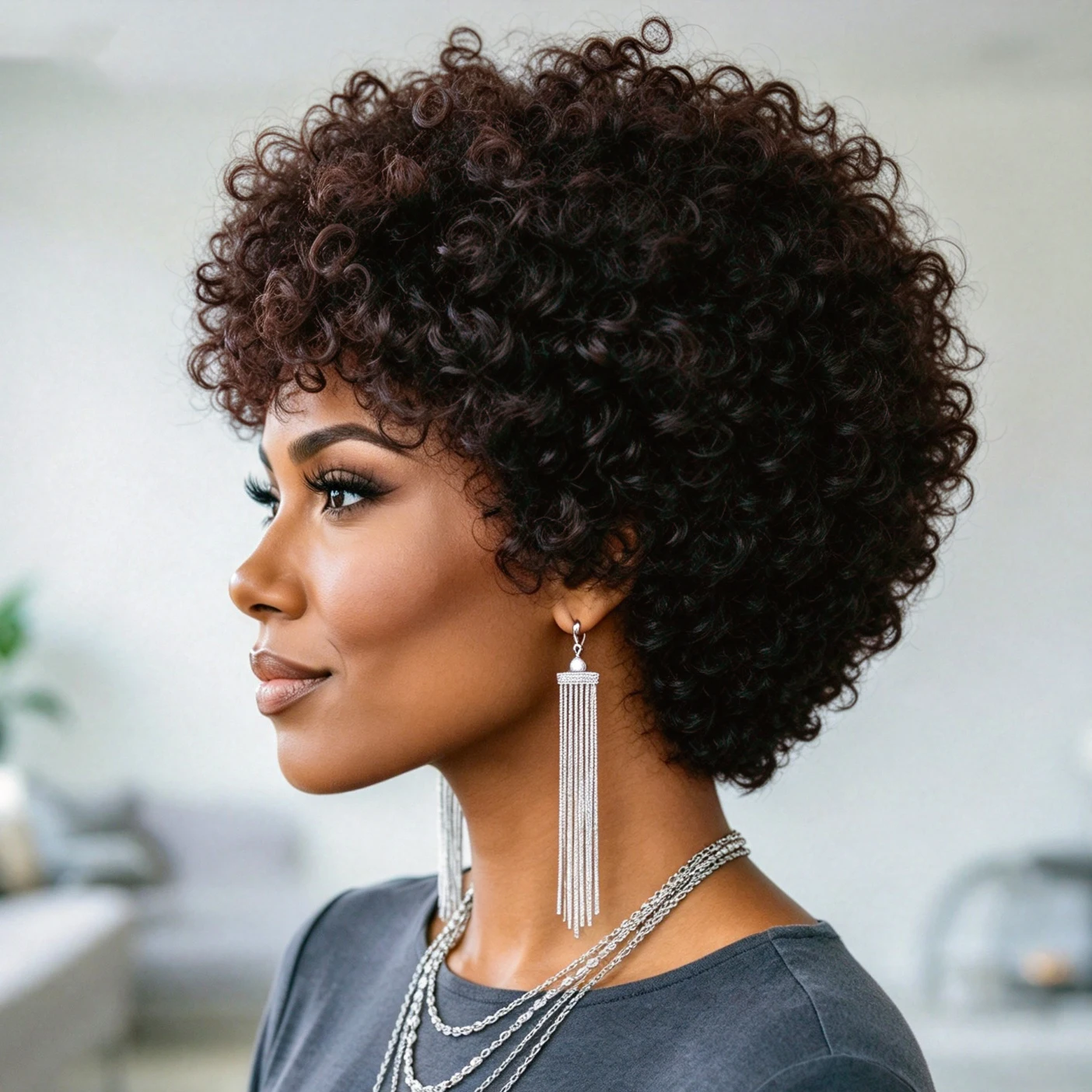 Afro Kinky Curly Short Human Hair Wig for Women, Natural Black Full Machine Made Wig, Halloween Cosplay Wig, Natural Look for Daily Wear, Masquerade & Themed Party