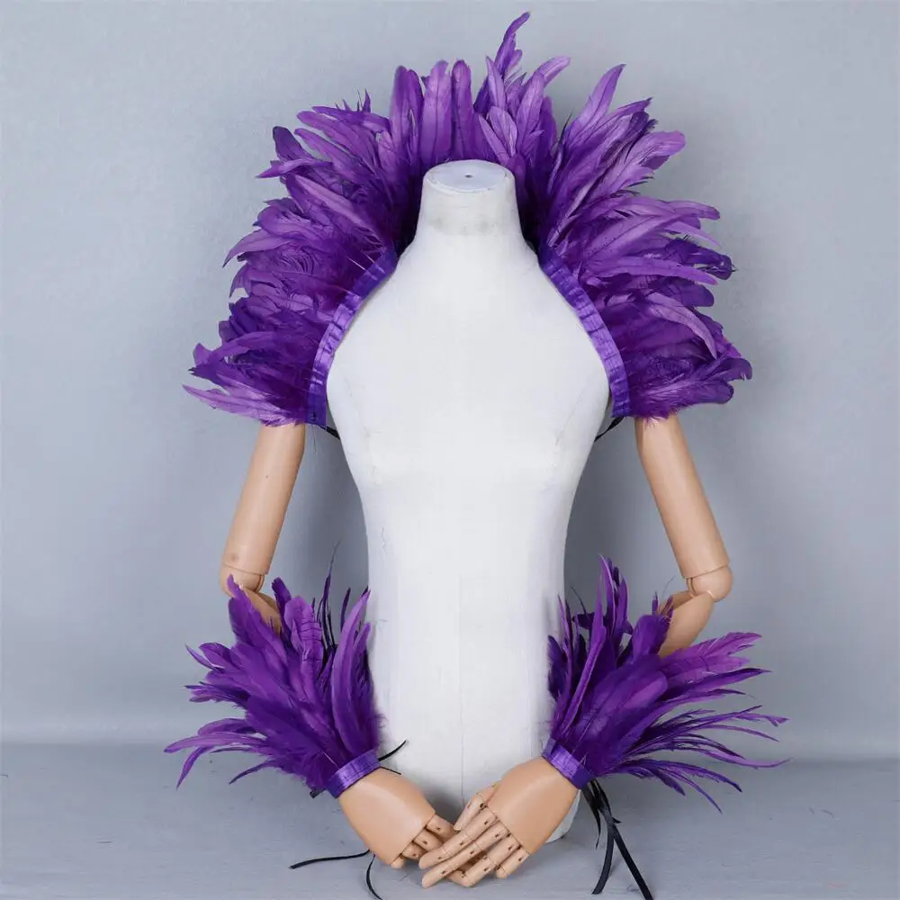 Damen-Set mit Federschal und Handgelenksmanschetten für Halloween, Karneval, Hexenkostüm, Gothic, Party, Cosplay – Einheitsgröße, passend für die meisten – Detail 9
