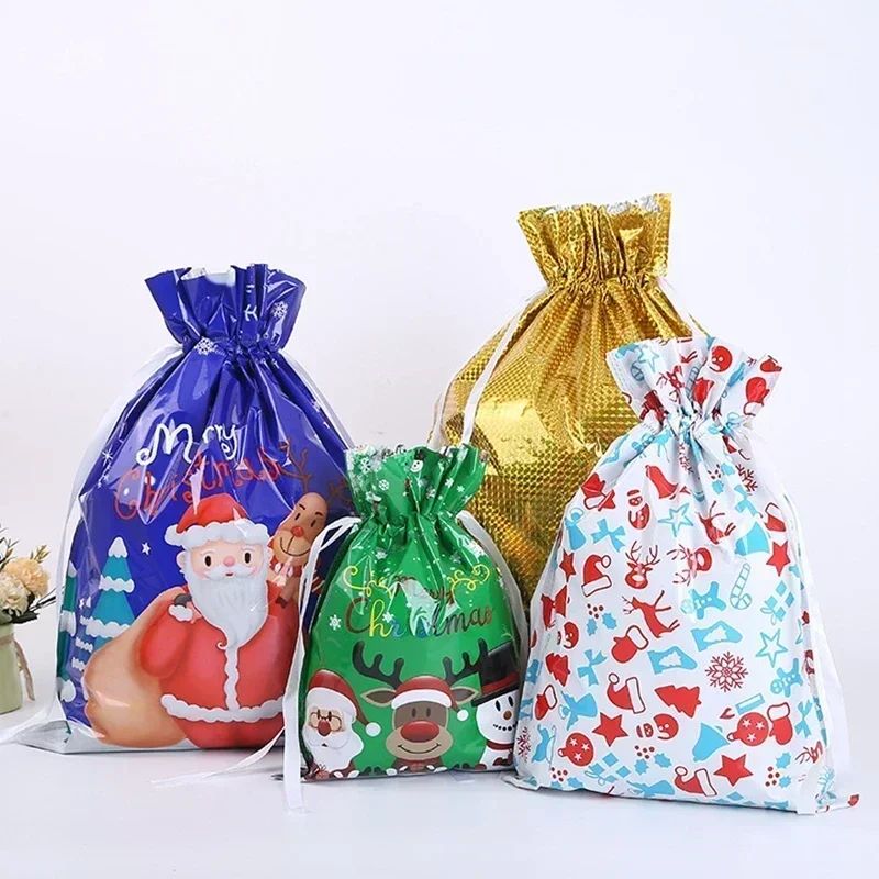 Christmas Gift Bag Pouches Extra Large Gift Candy Bags Laser Printing for Christmas Package Decoration PE Xmas Bag New Year 1Pcs