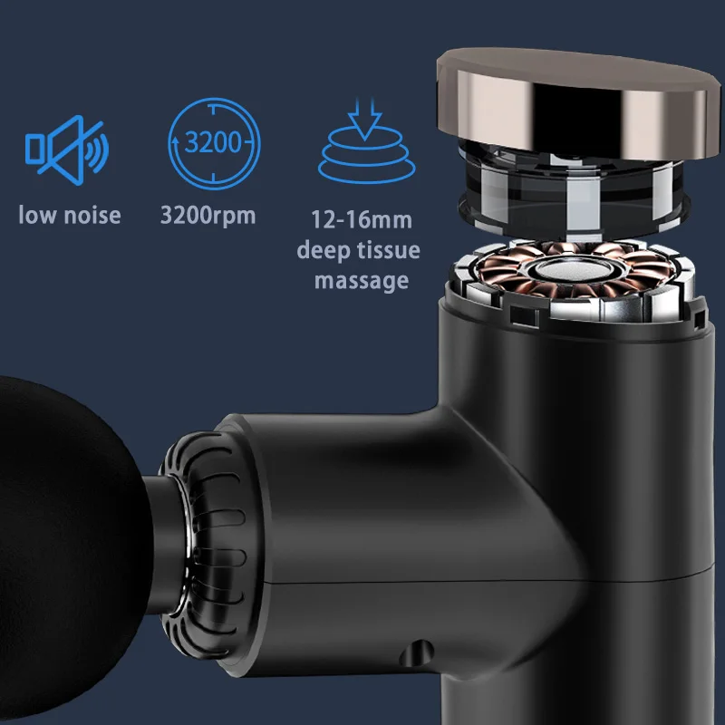 Super Quiet Portable Electric Mini Sport Massage Gun 4 Massage Heads Deep Tissue Percussion Vibration Timing Control Multi-Use