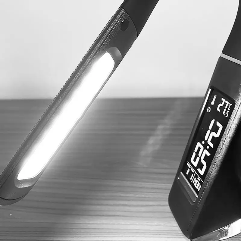 LED Eye Protection Table Lamp, Touch Control USB Reading Lamp with Thermometer, Clock, 3 Brightness Levels 360 Degree Rotation,