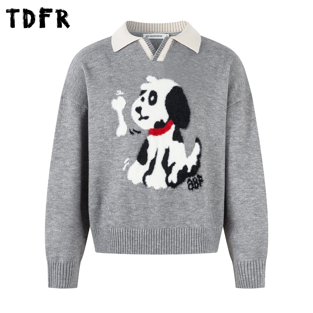 

Жаккардовый свитер в стиле ретро для щенков, мужской осенне-зимний повседневный свободный вязаный пуловер с длинными рукавами и лацканами