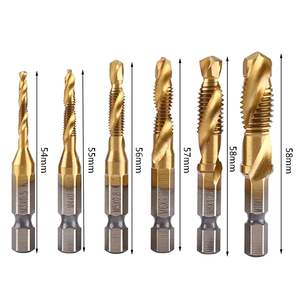 6 szt. Wiertła gwintownik M3-M10 Hss krany do zadziorów zestaw metrycznych bitów stal szybkotnąca 1/4 w szybkiej zmianie sześciokątnej