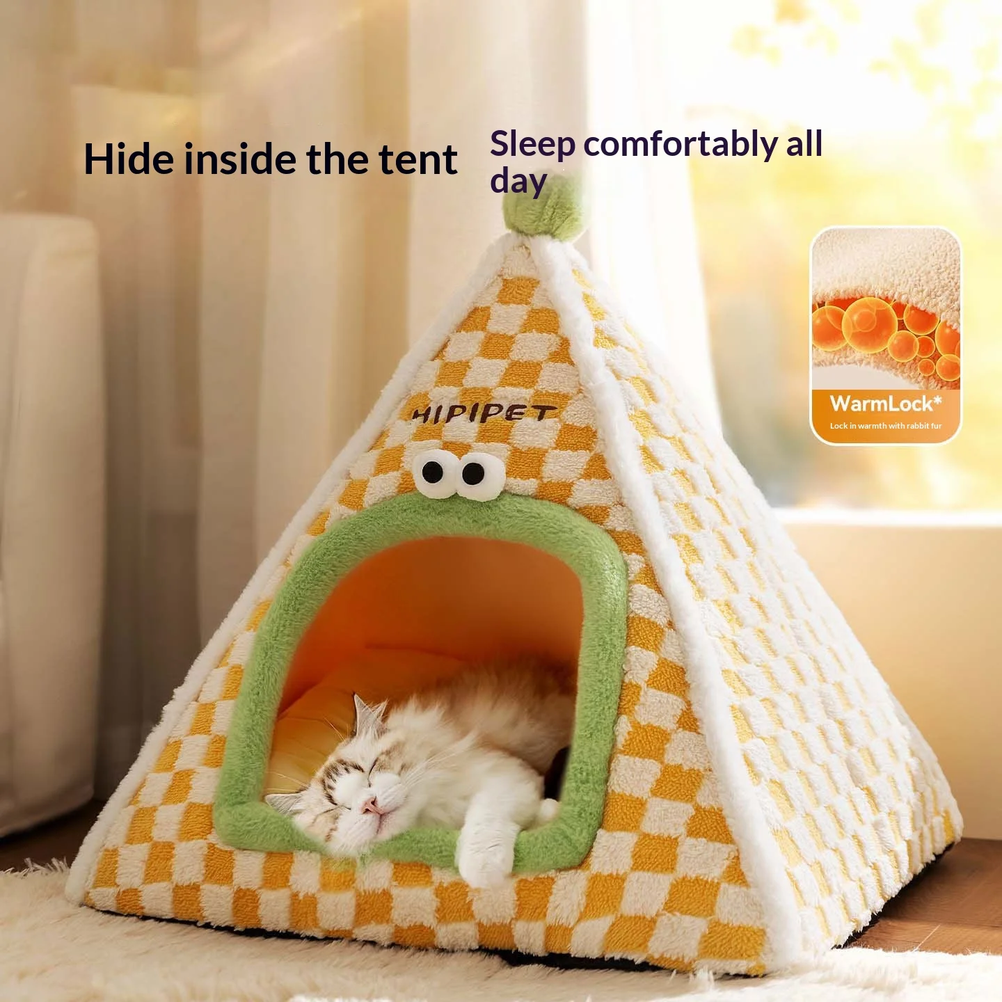 

Enclosed Funny Triangle Tent Cat Dog House, Fall/Winter Warm Safe Pet Bed, Cozy Shelter for Small Medium Dogs & Cats Teddy