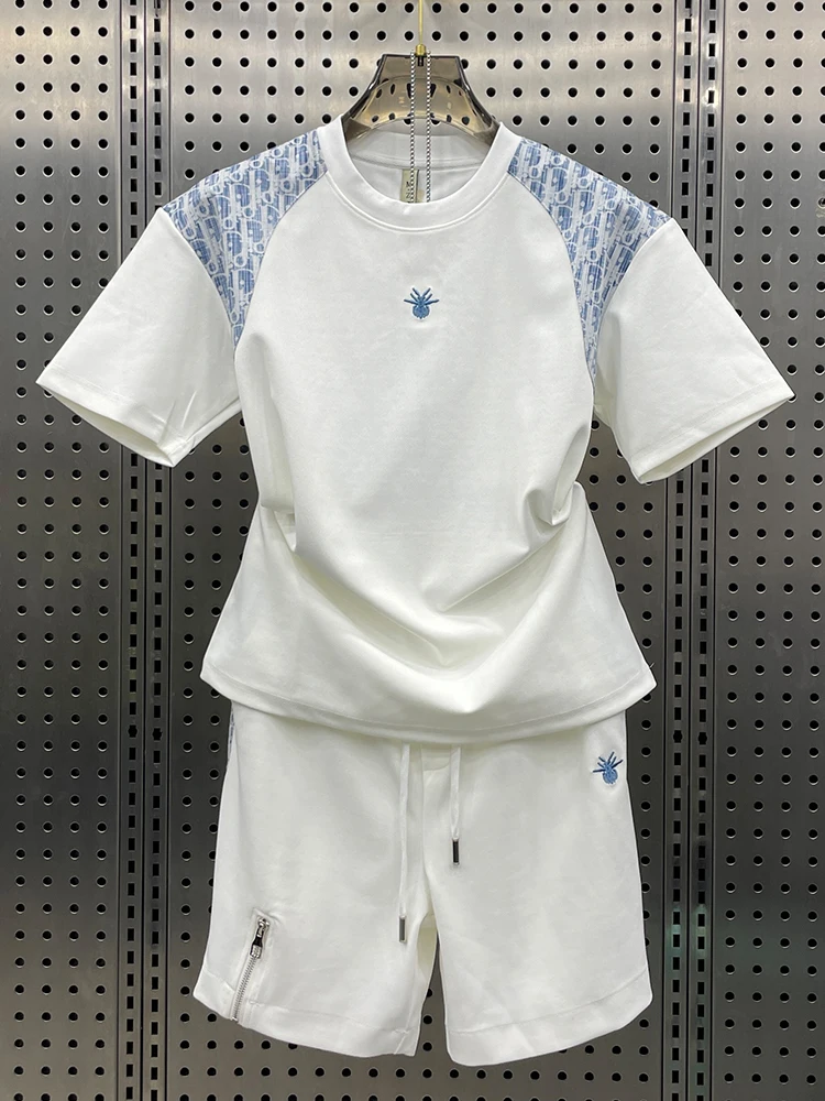 

Casual Faionable Men's ort Sve orts Set Zipper Splicing Design Summer Sportswear Two-Piece Suit Young Men's Sle