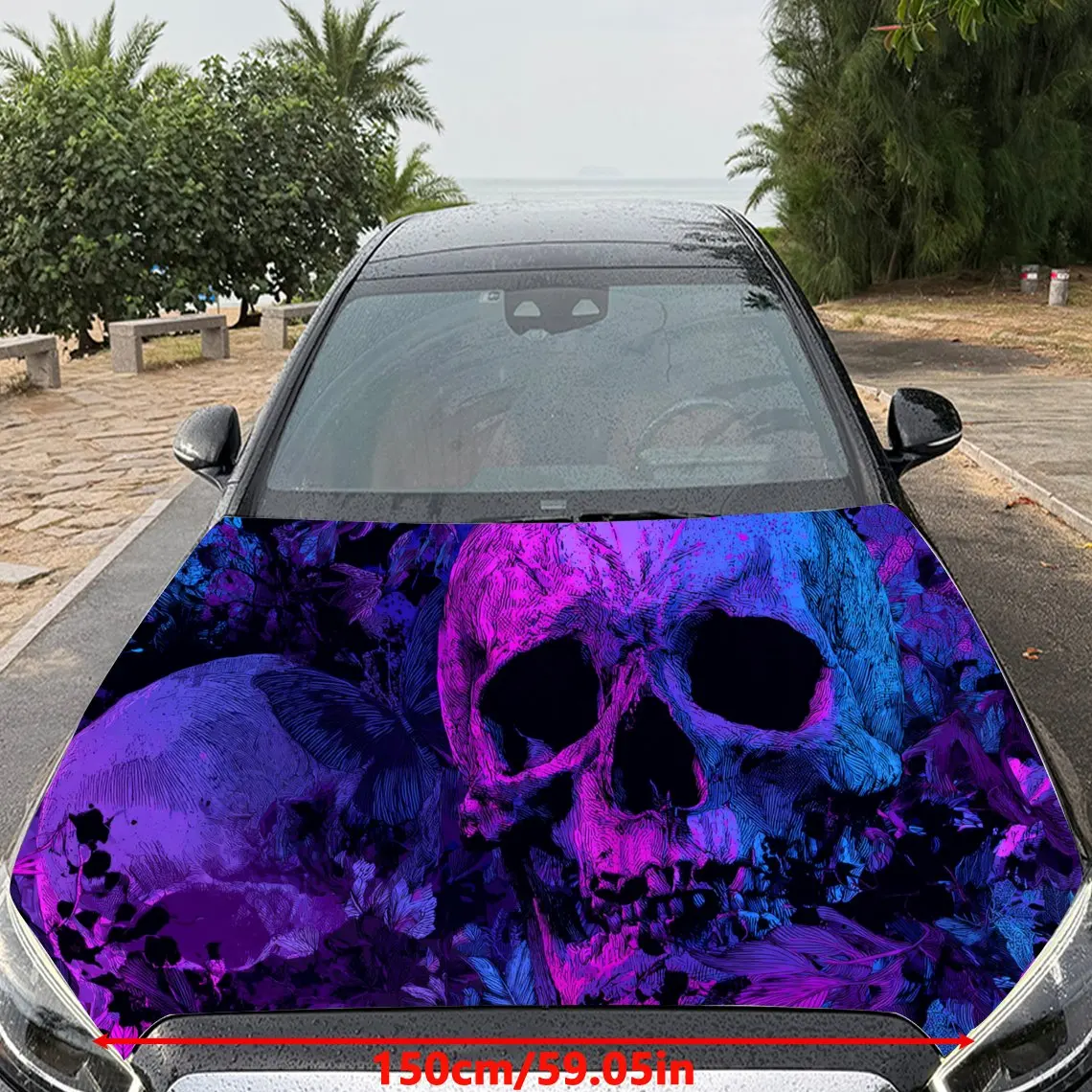 Car Decal Skulls in Vibrant Purple & Blue Textured Design - Edgy Dark Fantasy Aesthetic Car Hood Sticker, Waterproof Self - Adhe