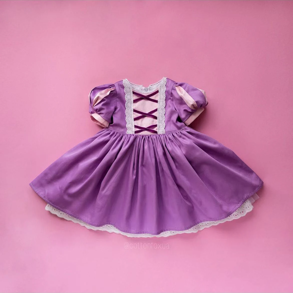 0-12Y Girl Summer Purple Cotton Fabric Turkish Vintage Lolita Princess Ball Gown Dress for Birthday Holiday Party