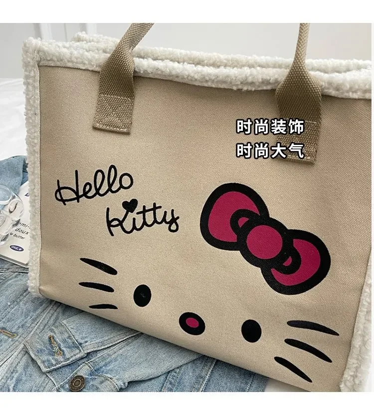 Sanrio hello kitty контрастная сумка-тоут для мамы, холщовая сумка на плечо, женская новая осенняя сумка с героями мультфильмов, сумка для хранения покупок