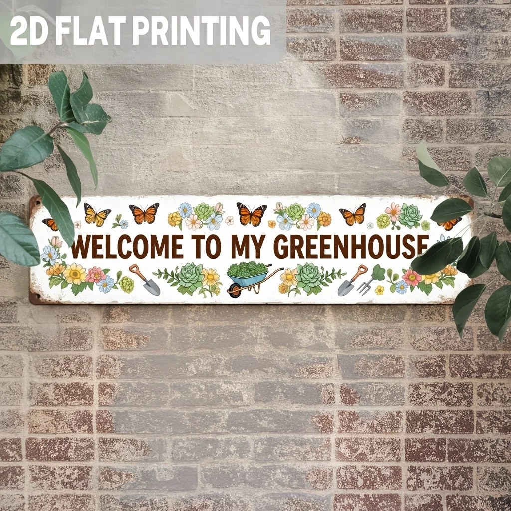 1pc Rustic Metal Sign, Welcome to My Greenhouse, Garden Decor, Wall Art, Indoor/outdoor, Backyard, Porch, Entryway