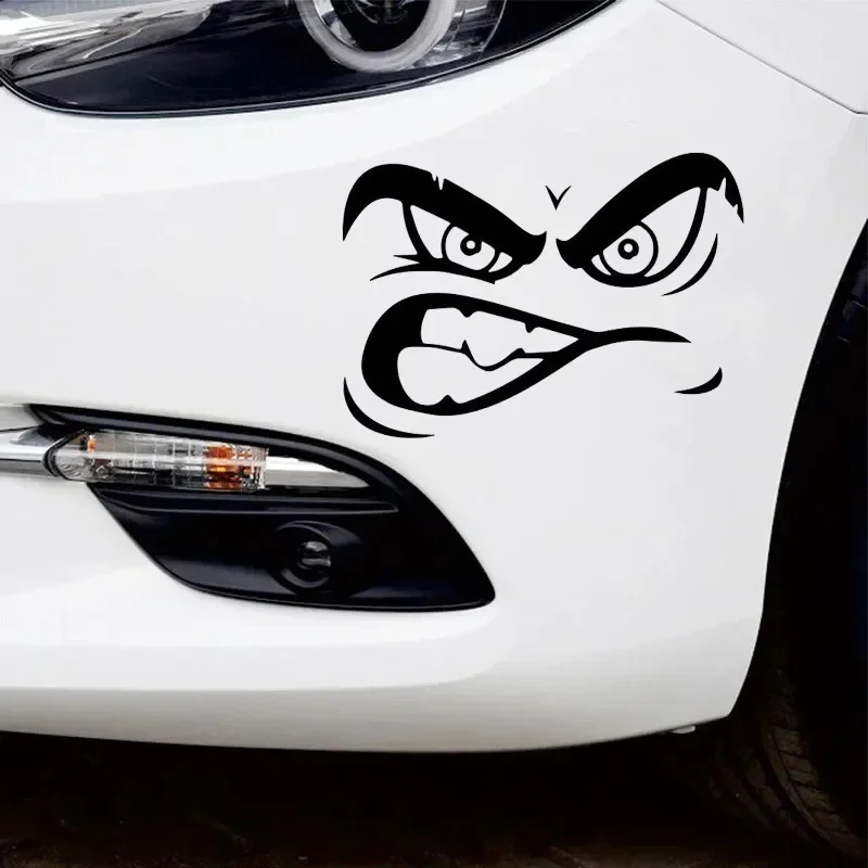 15x10cm Angry Face Grimacing Funny Car Sticker Auto Body Windows Motorcycle Laptop Wall Vinyl Film Decal Car Tuning Accessories