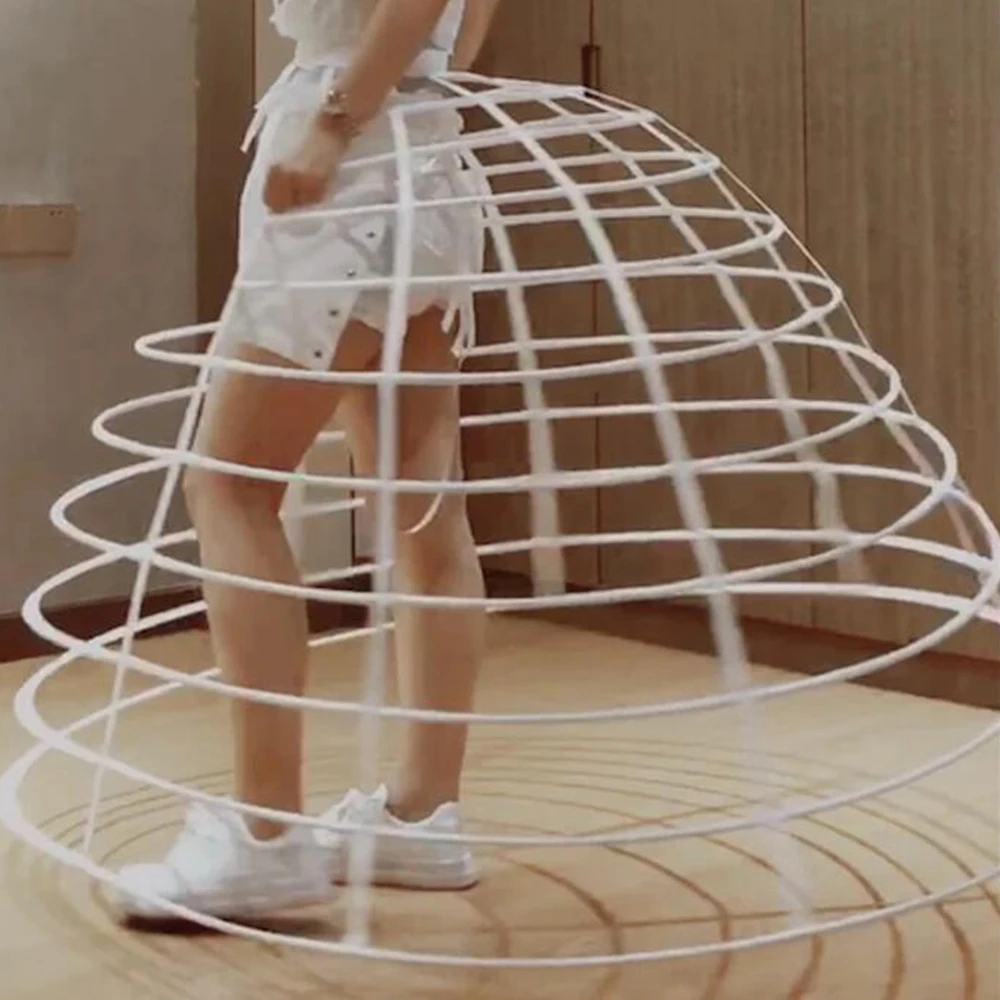 

1850s Rococo Birdcage Skirt Front Flat Back-up Klinolin Skirt Slips Retro Underskirt Petticoat Hoops Crinoline