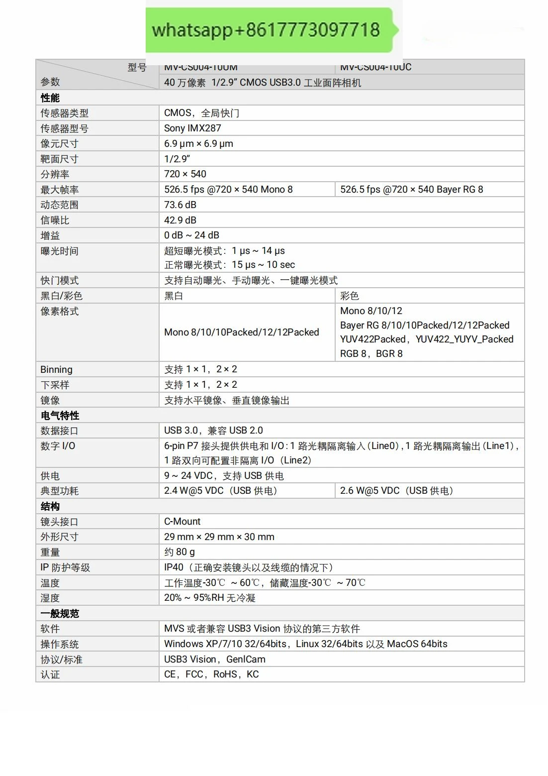 MV-CS004-10A/UC 400,000 1/2.9 