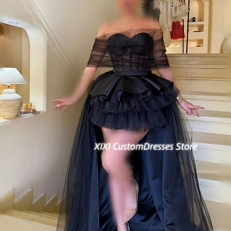 

Dresses For Prom A-Line Off-The-Shoulder Neckline Customized Dresses For Special Events Mini Ruffle Zipper Up Wedding Party Dres