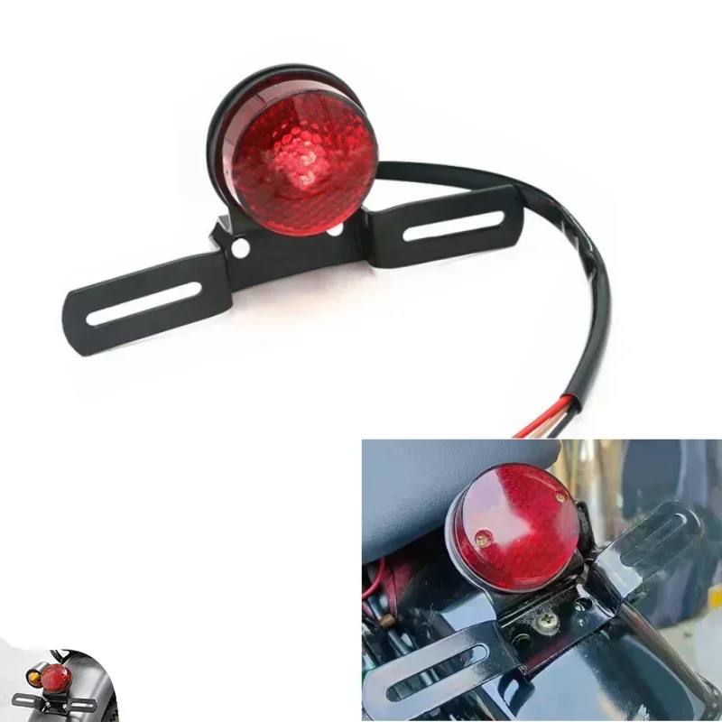 Motorcycle Retro Red Rear Tail Brake Stop Light Lamp W/ License Plate Mount for Harley Honda Suzuki Chopper Bobber