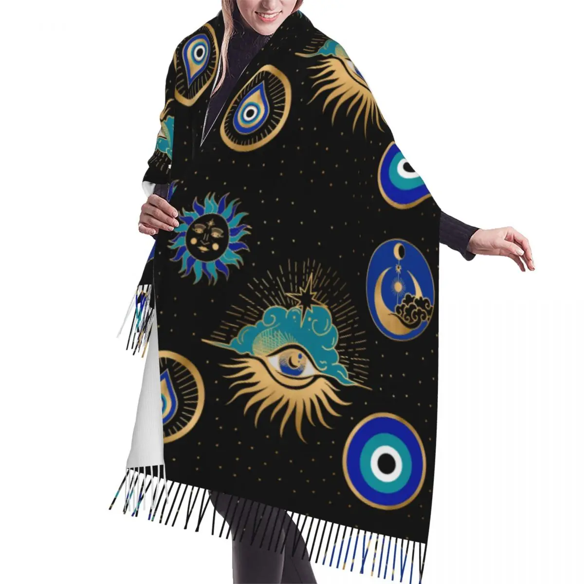 Bufanda de borla de amuleto de mal de ojo de pavo para mujer, chal cálido, personalizado, elegante, moda versátil, Invierno