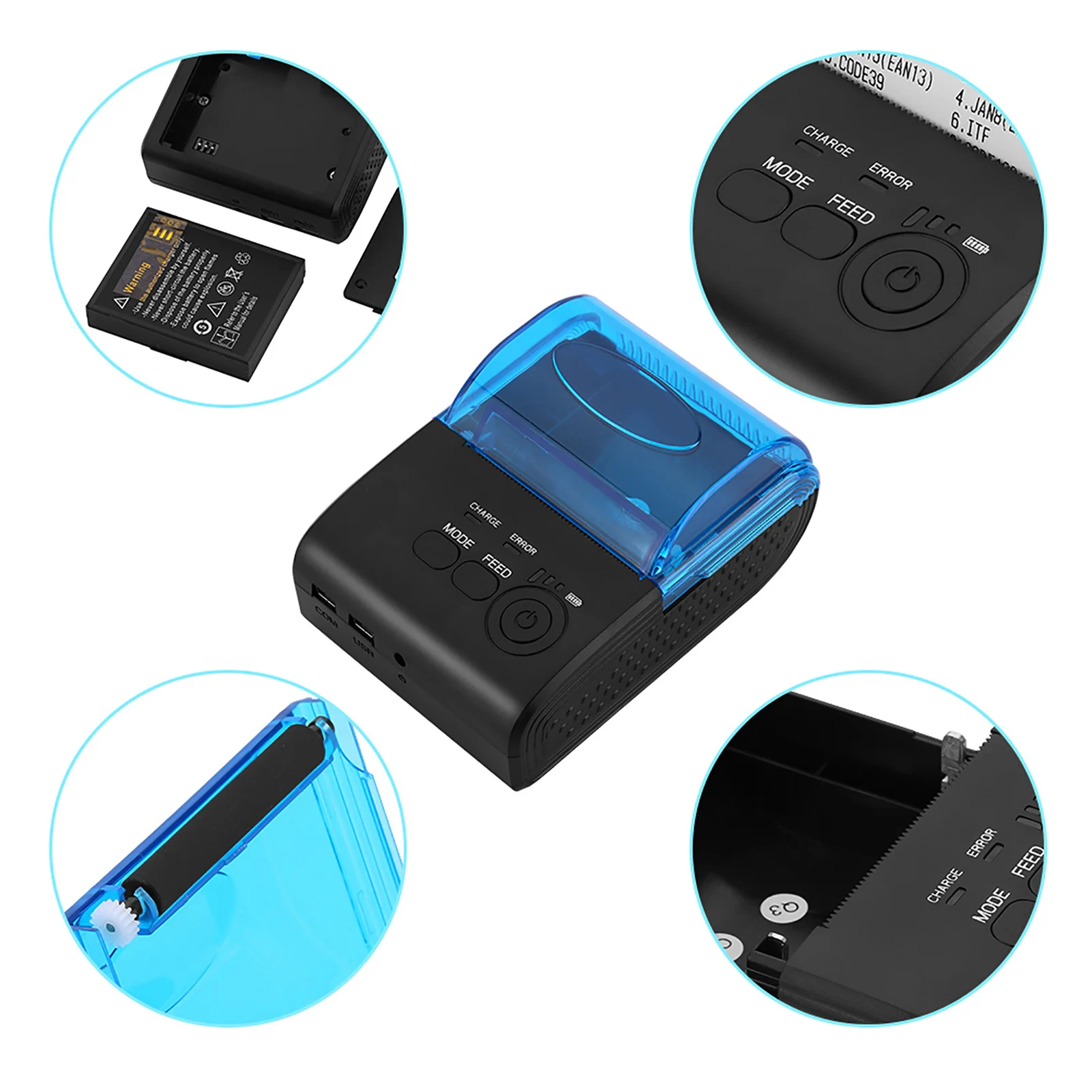 Printer Penerimaan Termal Bluetooth 4.0 Portabel 58Mm, POS/ESC/STAR untuk Android, Printer Mini USB untuk Toko Restoran
