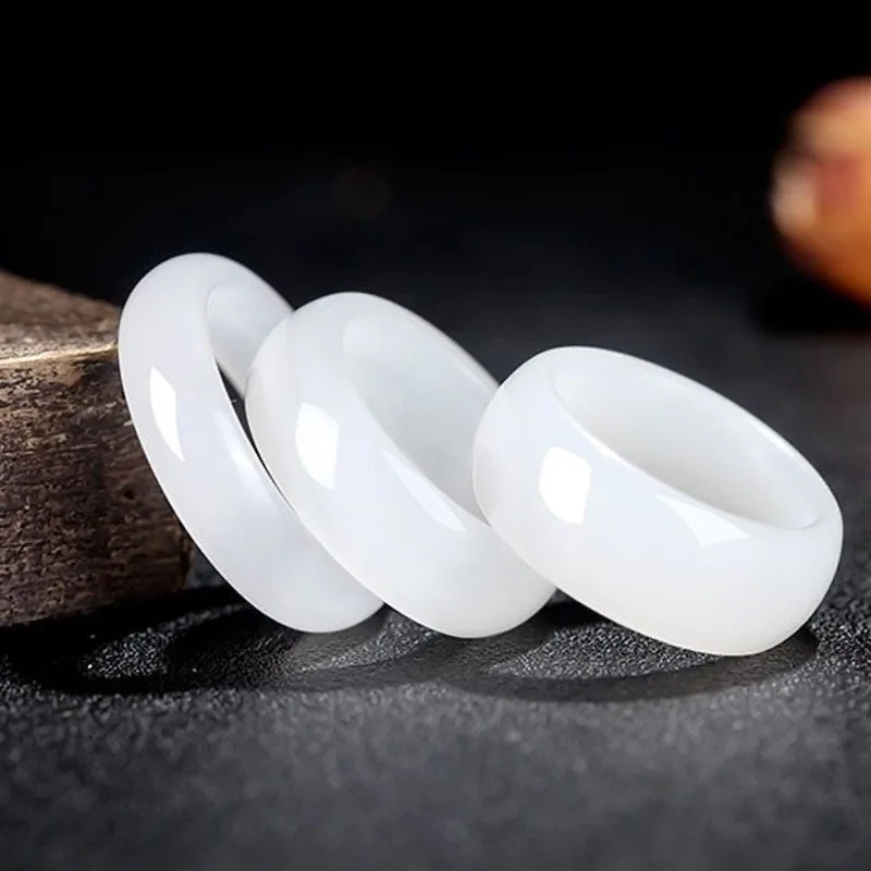 Anillo blanco de Xinjiang, hecho de material de jade antiguo de alta calidad con buena textura y translucidez, adecuado para parejas (var.