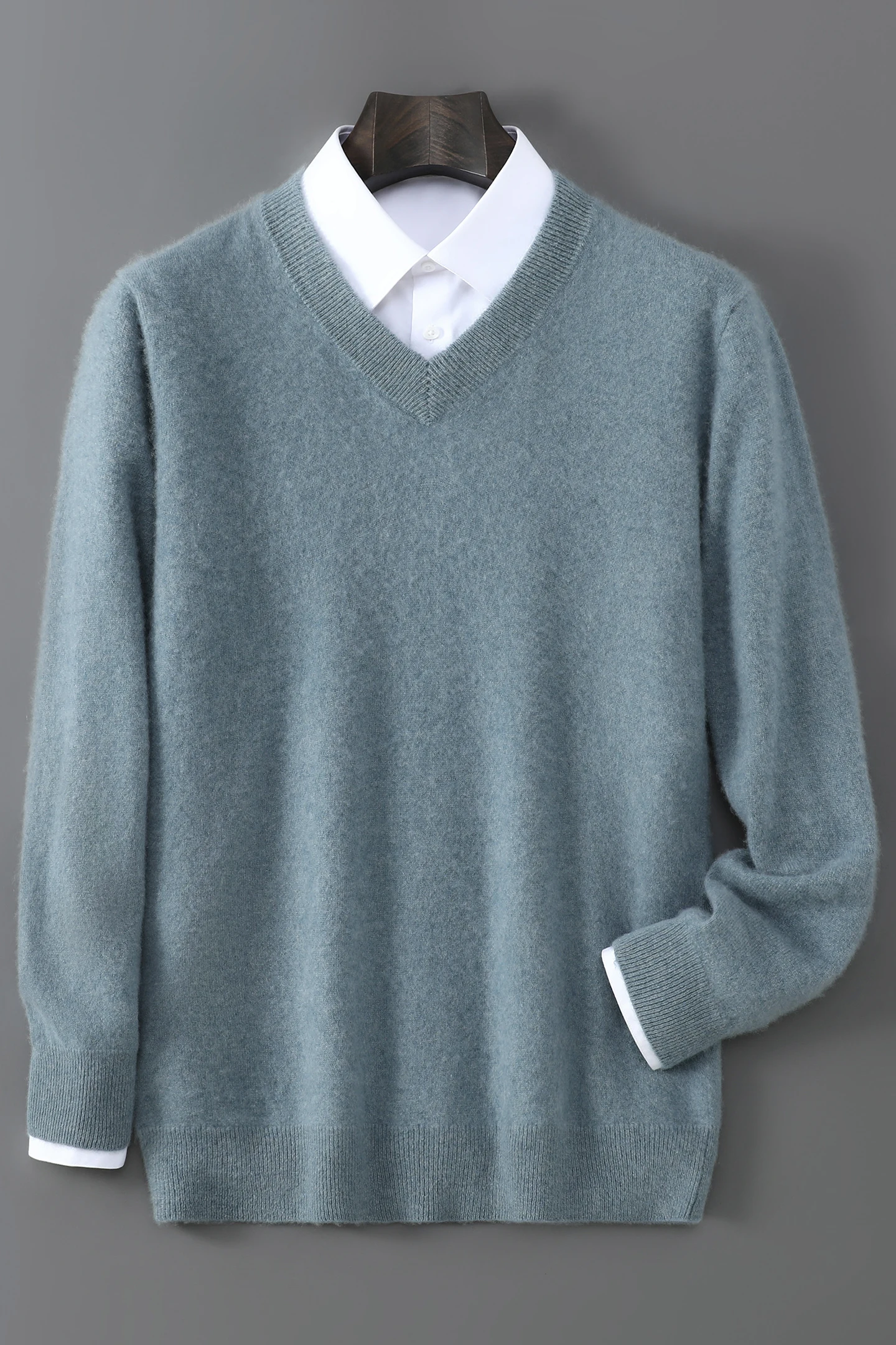 الذكية عادية الخريف الشتاء رجل سترة 100% ميرينو الصوف تريكو الخامس الرقبة البلوز الصلبة الرجال ملابس طويلة الأكمام القمم لينة البلوز #2