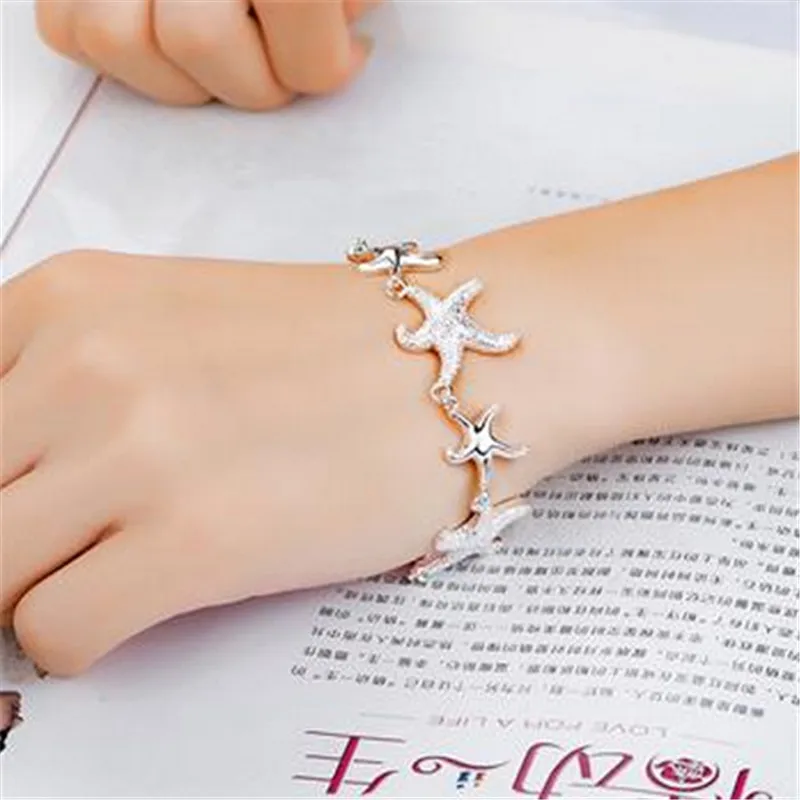 Hot Fine Factory direct 925 Sterling Silver Bracelets Frosted starfish for Women Fashion Wedding Party Girl student Gift Jewelry