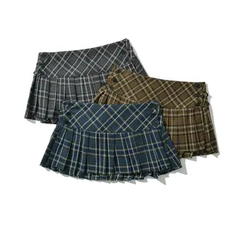 Sommer-Miniröcke für Damen, Vintage-koreanische Mode, karierte Röcke für Damen, Y2K-Röcke, plissierte grüne karierte Röcke im Preppy-Stil