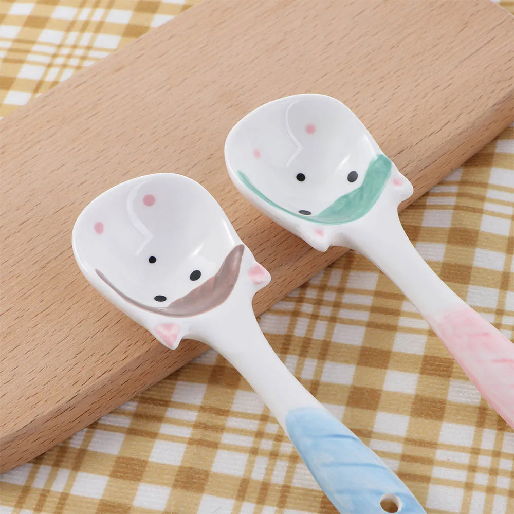 Japanese Style Cute Cartoon Animals Cat Ceramic Spoon for Children Kids Soup Spoon Milk Scoop Infant Food Feeding Tableware