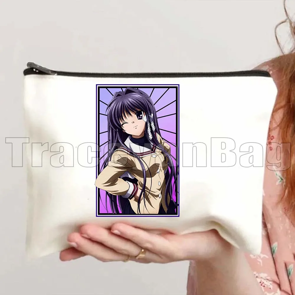 Cute Anime CLANNAD Girl Robot Fujibayashi Kyou Nagisa Tomoyo Dango Gifts Canvas Cosmetic Bag Makeup Toilet Bag Pencil Case Pouch