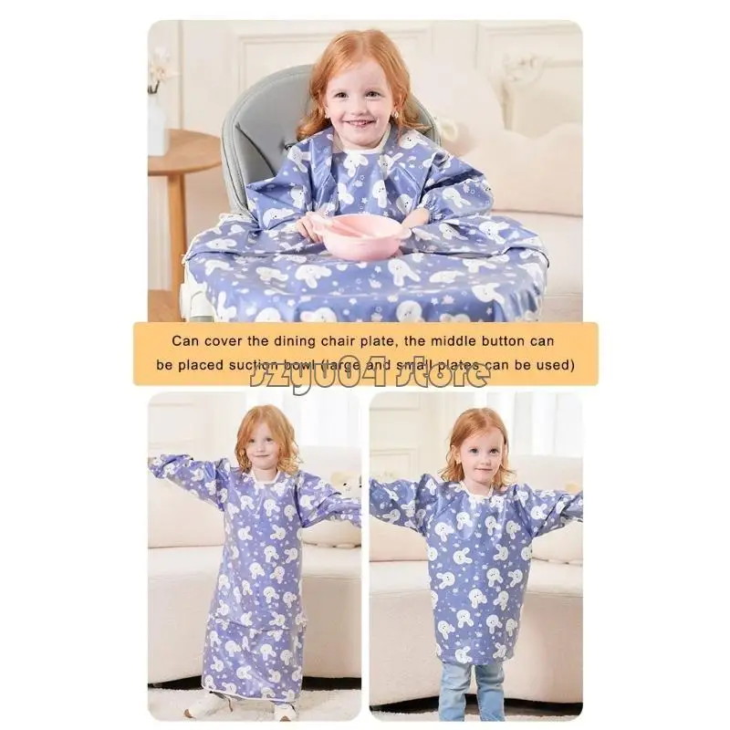 

4X7D Full Coverage Baby Bib Nursing Smock for Self Eating Protect Clothes from Spills