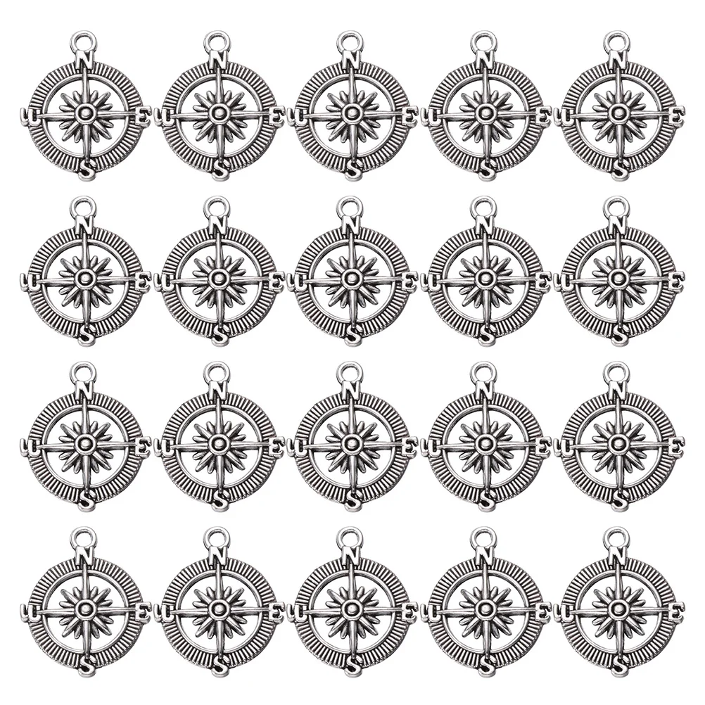 

100pcs Compass Jewelry DIY Supplies Shaped Charms Pendents Decoration Bracelet Decors Alloy Silver Polished Fashion Casual