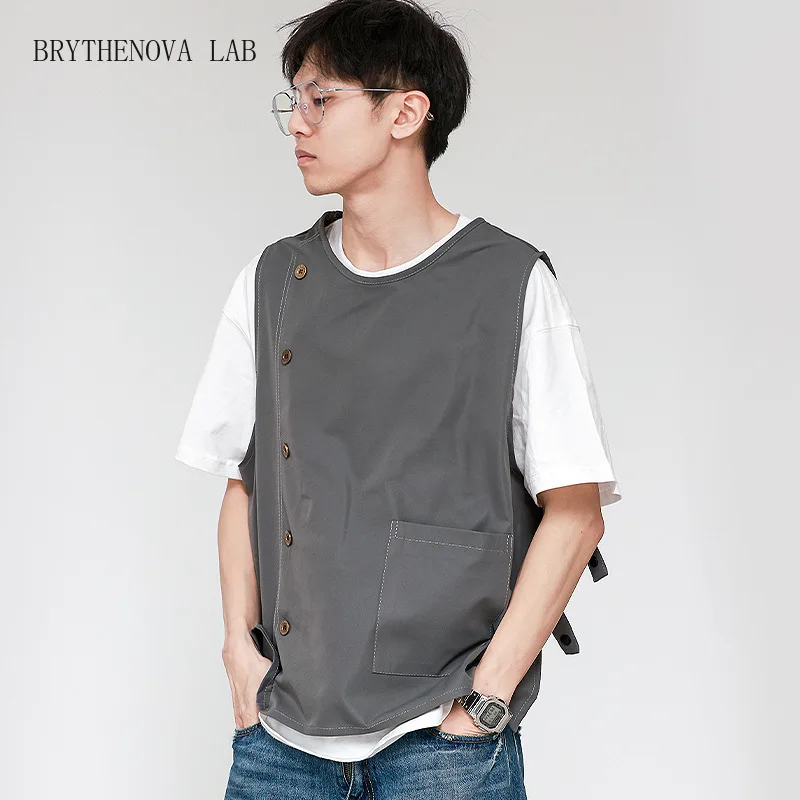 Simple Vest Type Workwear Apron Adjustable Snap Button Waterproof Unisex Apron Coat for Catering Coffee Milk Tea
