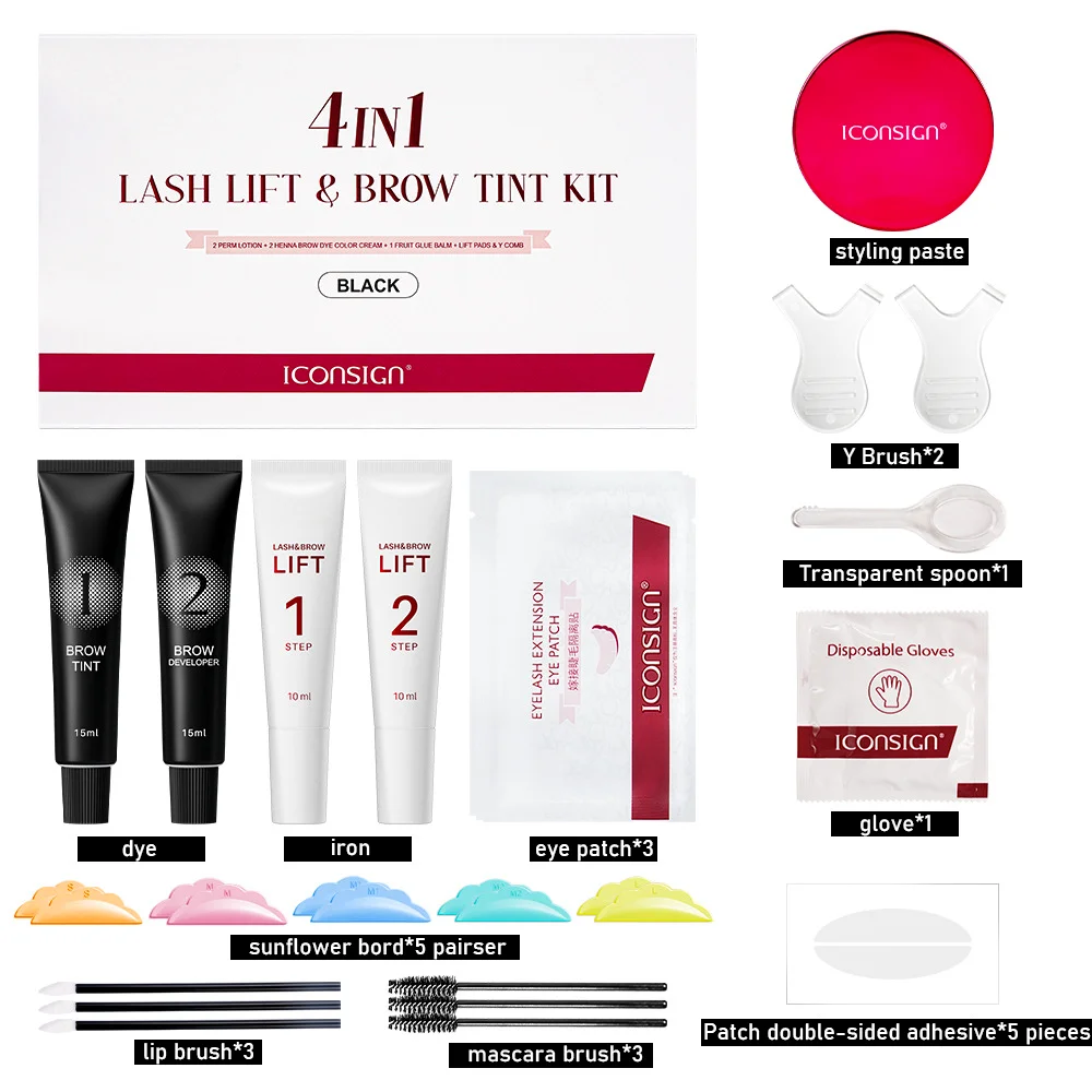 

ICONSIGN 4 IN 1 Lash Lift Kit Pro Lash Lift and Tint Kit Eyelash Perm Kit Lifting Brow Tint Dye Eyes Patch Glue Balm Makeups