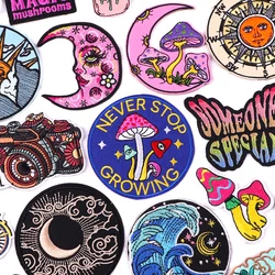 Patch DIY Cartoon/Moon Mushroom Embroidery Patch Iron On Patches For Clothing thermoadhesive Patches For Jackets Sew Stickers