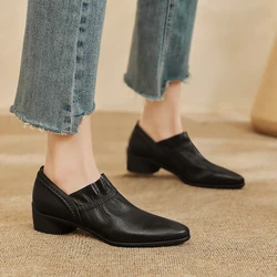 Retro Genuine Leather Luxury Pumps Round Toe High Heels Women'S Shoes Sexy Party High Heels 2025 New Pumps High Heels Women