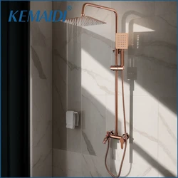 KEMAIDI Rose Gold Bathroom Shower Faucet Set Rainfall Shower Systerm Wall Mounted Bathroom Shower Fixtures w/Bathtub Spout