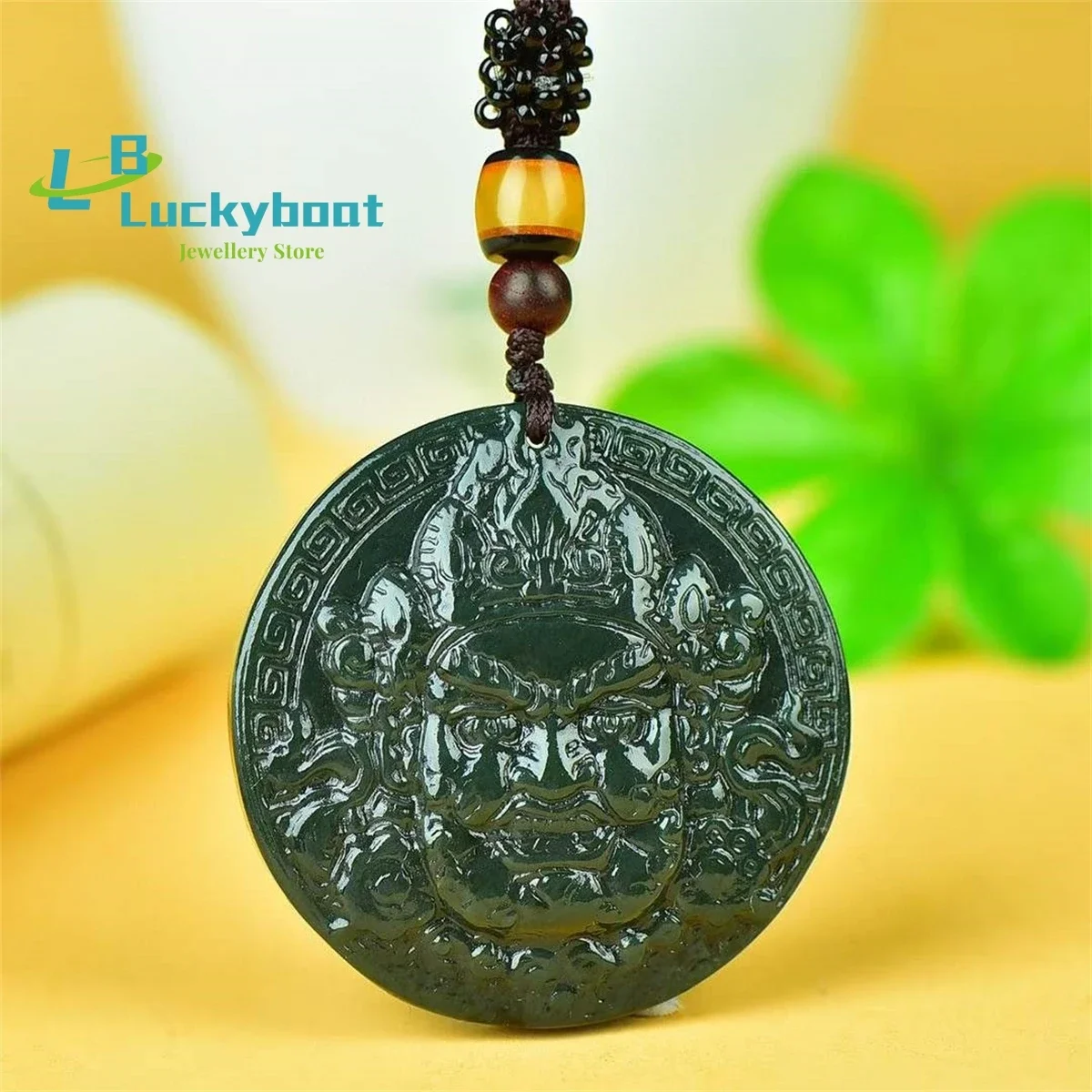 

Natural Hetian Qingyu Yellow Wealth God Beast Face Lock Pendant Simple and Personalized, Versatile and Exquisite for Men and Wom