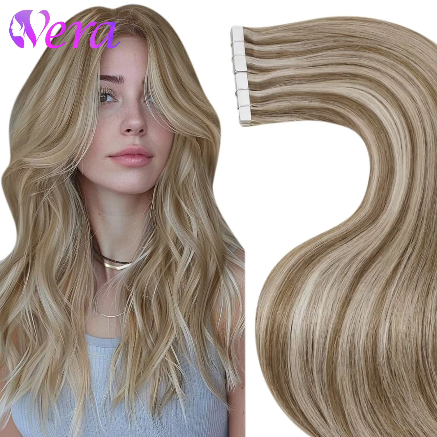 Tape In Remy Hair Extensions 50 Grams Straight Tape Hair P8/613 Mix Blonde Color Hair Extensions Invisible Skin Weft Adhesive