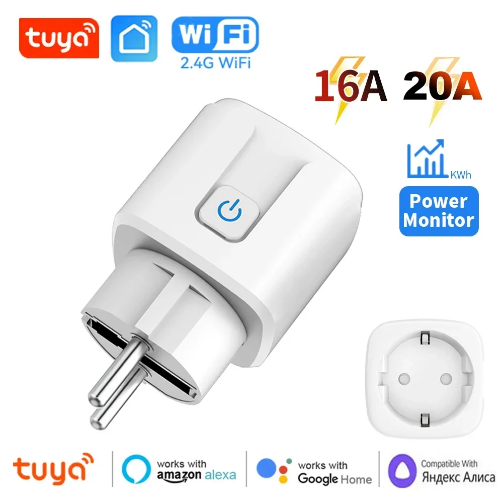 Tuya Smart Plug WiFi EU Socket 16A/20A with Power Monitoring Timer Outlet Smart Life APP Control Support Alexa Google Home Alice