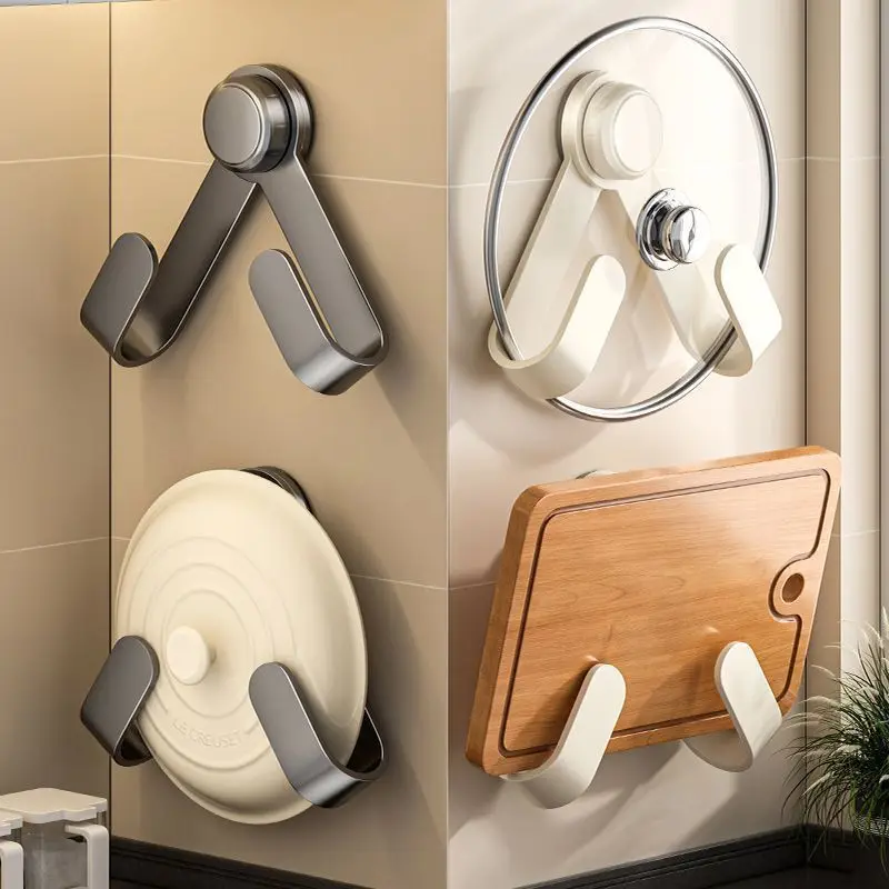 Rotating Suction Cup Pot Lid Rack No-Drill Kitchen Organizer Holder Wall-Mounted Cutting Board Storage Space-Saving Wall