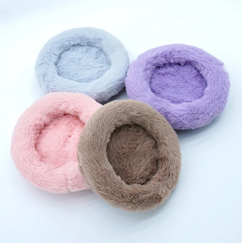 Soft Pet Cat Bed Pad Plush Warm Faux Fur dog Calm Bed Donut Round Bed Comfortable Sleeping Washable for Small Medium Dog and Cat