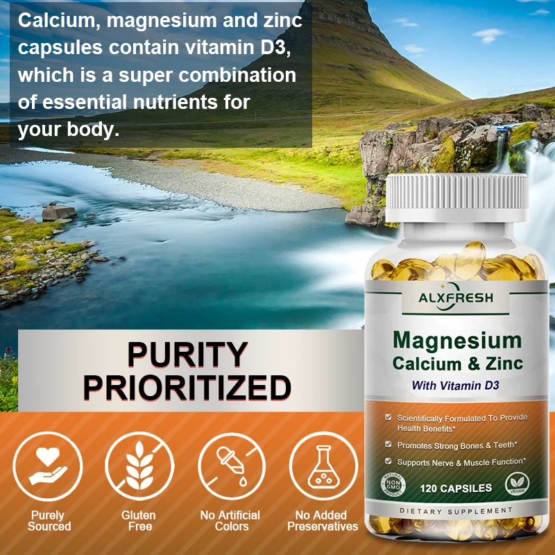 Alxfresh Calcium 1000mg Magnesium 400mg Zinc 25mg Vitamin D3 600 IU | Immune & Bone Nerve Support Health | Non-GMO | Gluten Free